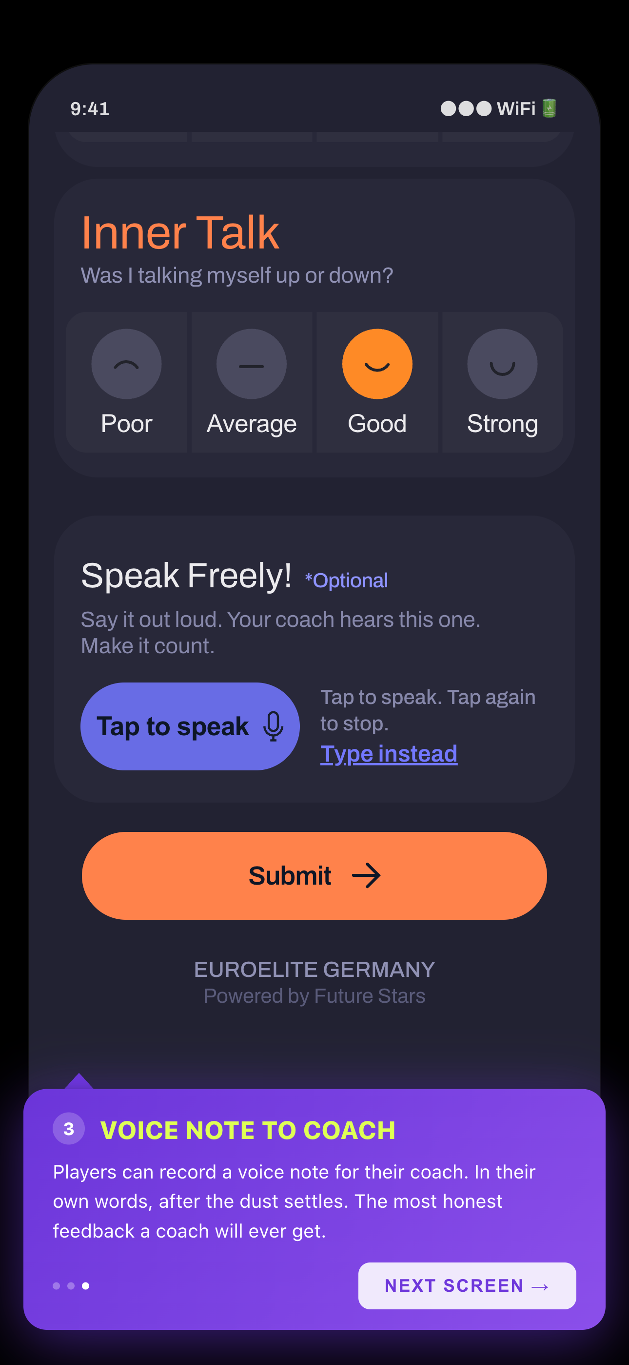 The voice-note reflection flow - tap to speak instead of type