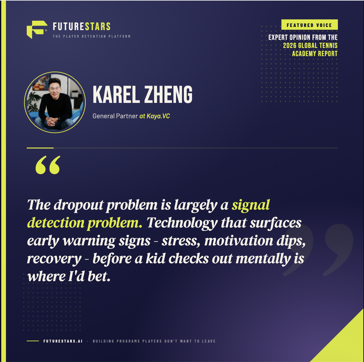 Karel Zheng, General Partner at Kaya.VC: The dropout problem is largely a signal detection problem. Technology that surfaces early warning signs - stress, motivation dips, recovery - before a kid checks out mentally is where I'd bet.
